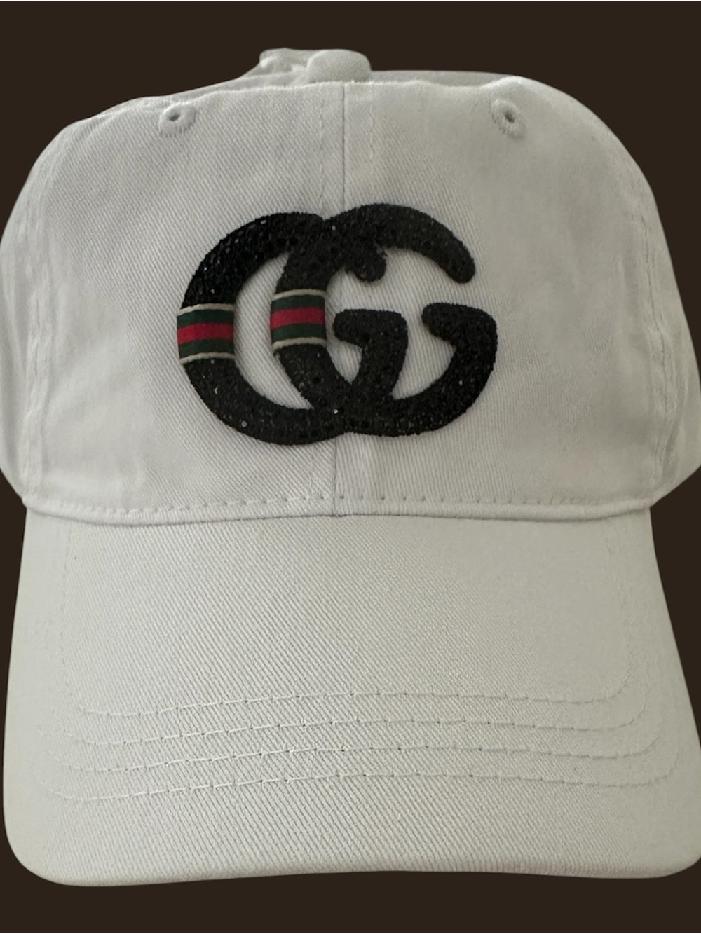 Designer-Inspired White Baseball Cap with Black Interlocking Logo